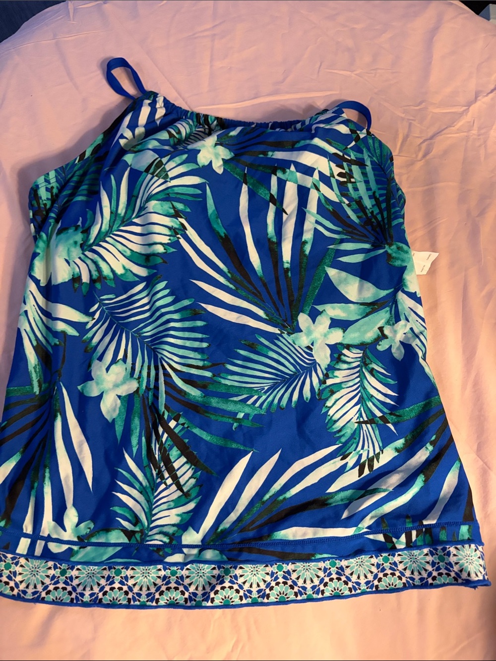 Blue Tropical Print Swim Camisole with Adjustable Straps